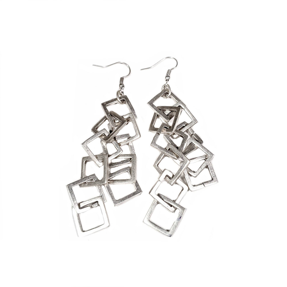 Dangling Squares Pewter Earrings