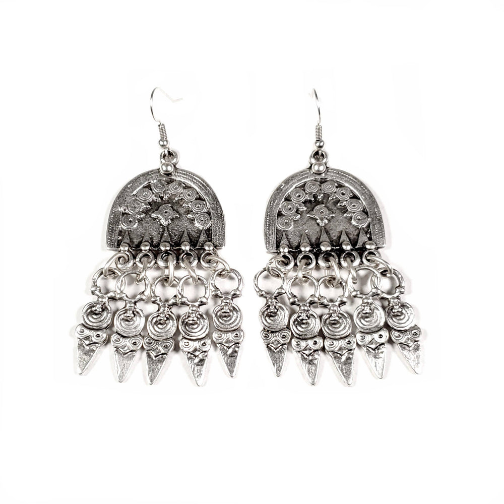 Boho Tassel Pewter Earrings