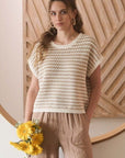 Blu Pepper Sweater Blu Pepper Striped Crochet Knit Sweater (Khaki)