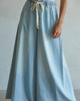 By Together BD283 | Denim Drawstring Waist Band Wide Leg Pants