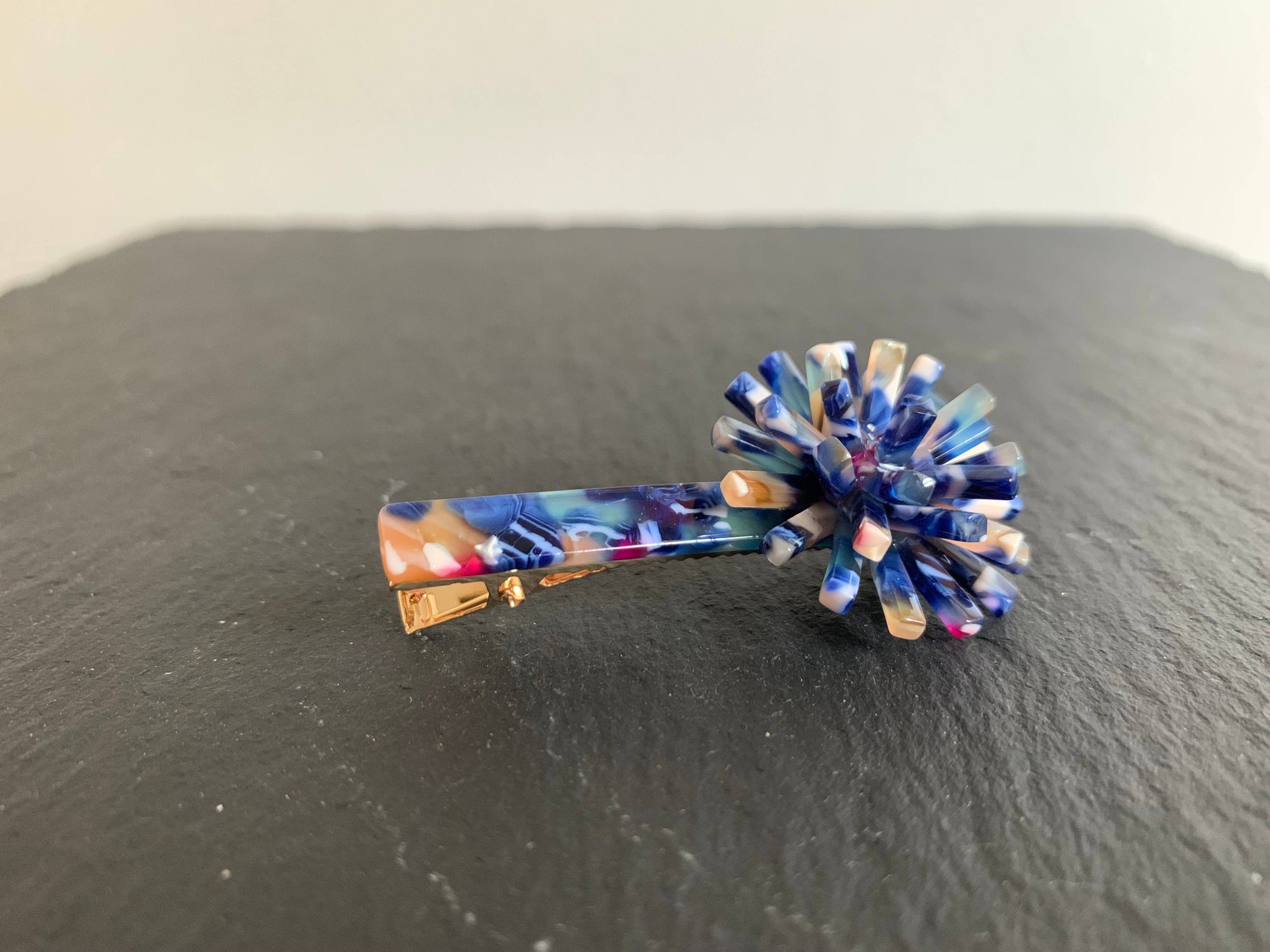 Cookie & the Dude Hair Accessory marbled blue PomPom Burst Hair Clip  ((Side Hustle Accessories))