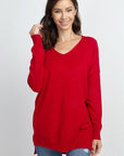 Dreamers top Bright Red / Medium/Large Dreamers Basic V-Neck Sweater