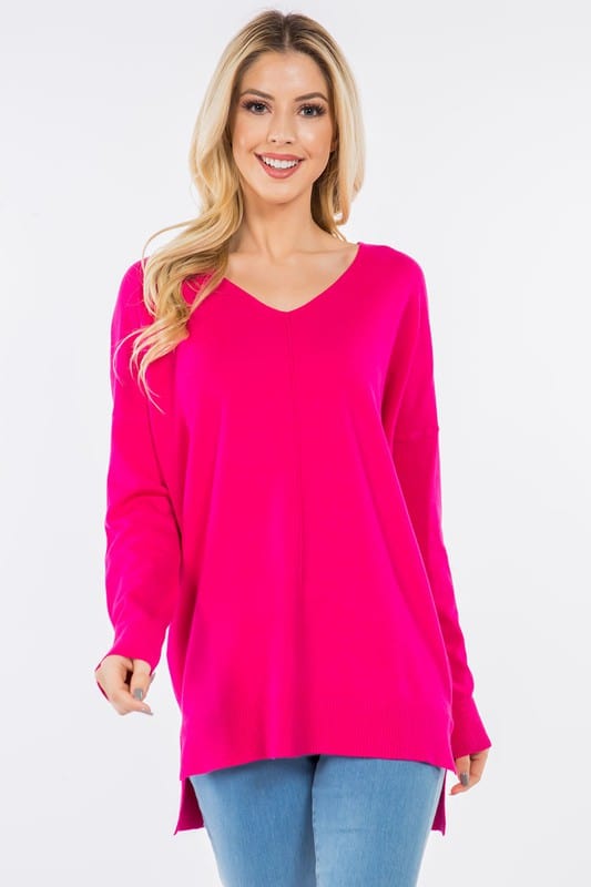 Dreamers top Fuchsia / Medium/Large Dreamers Basic V-Neck Sweater