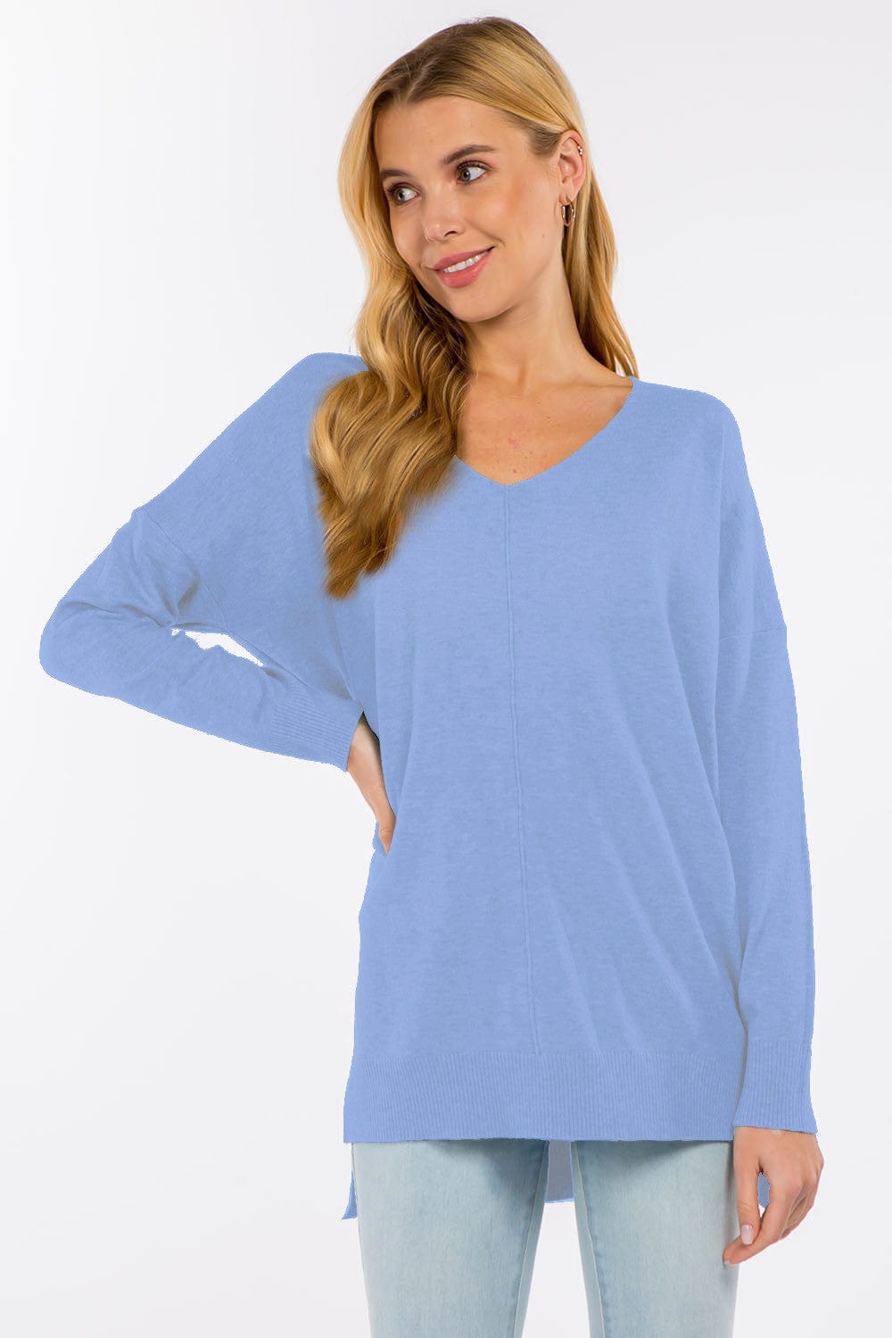 Dreamers top Heather Blue / Small/Medium Dreamers Basic V-Neck Sweater