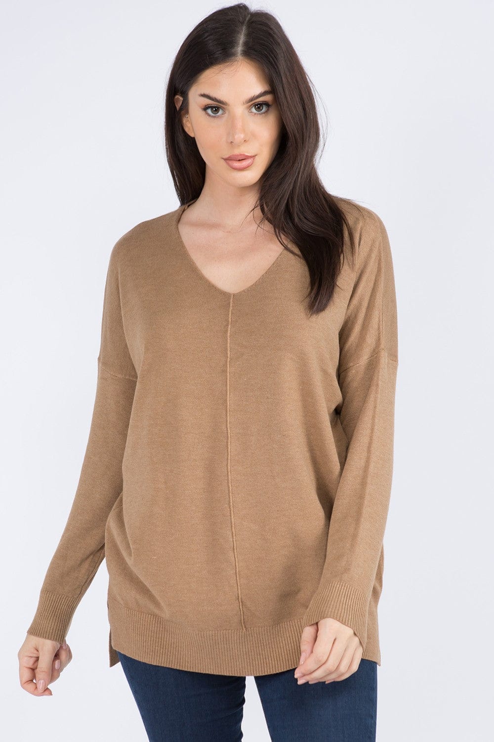 Dreamers top Heather Latte / Medium/Large Dreamers Basic V-Neck Sweater