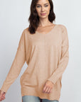 Dreamers top Heather Light Taupe / Medium/Large Dreamers Basic V-Neck Sweater