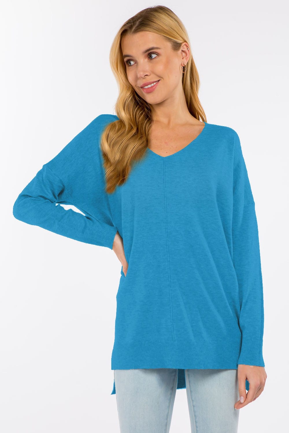 Dreamers top Heather Marlin Blue / Small/Medium Dreamers Basic V-Neck Sweater