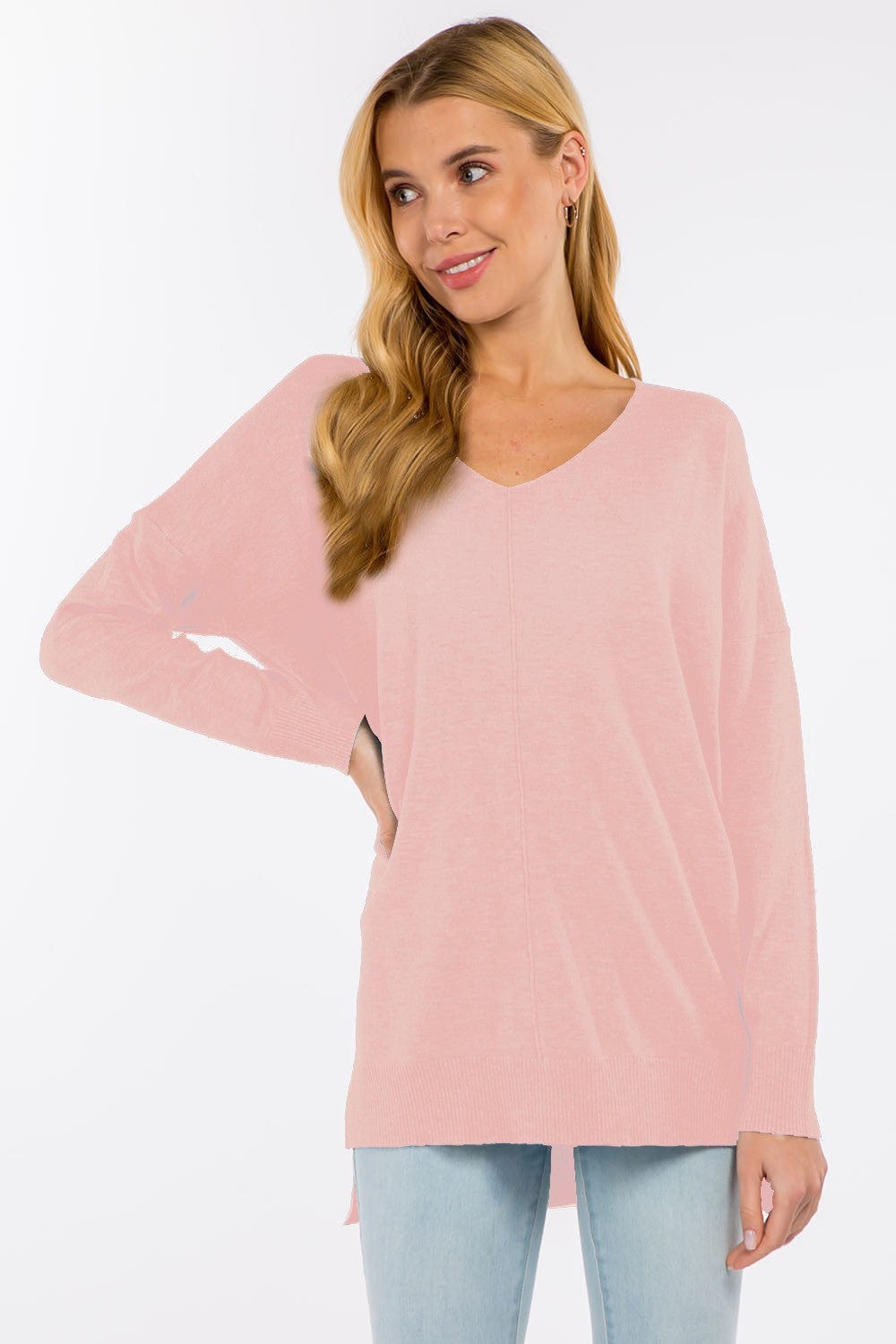 Dreamers top Heather Pink / Small/Medium Dreamers Basic V-Neck Sweater