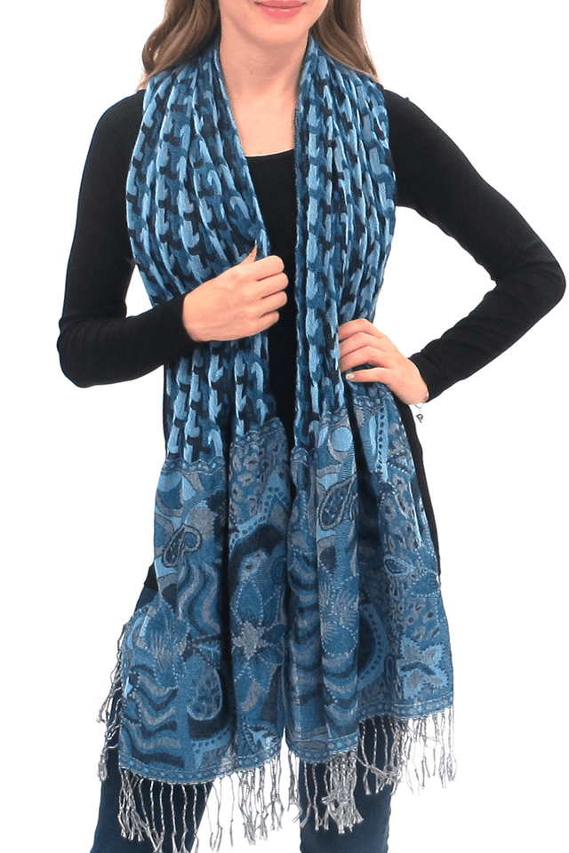 ELIETIAN Blue Houndstooth Swirls Scarf