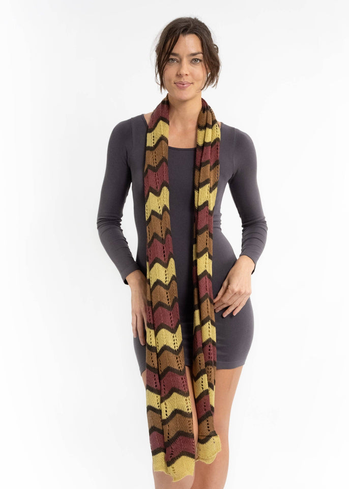 ELIETIAN Mustard Zig Zag Knit Scarf