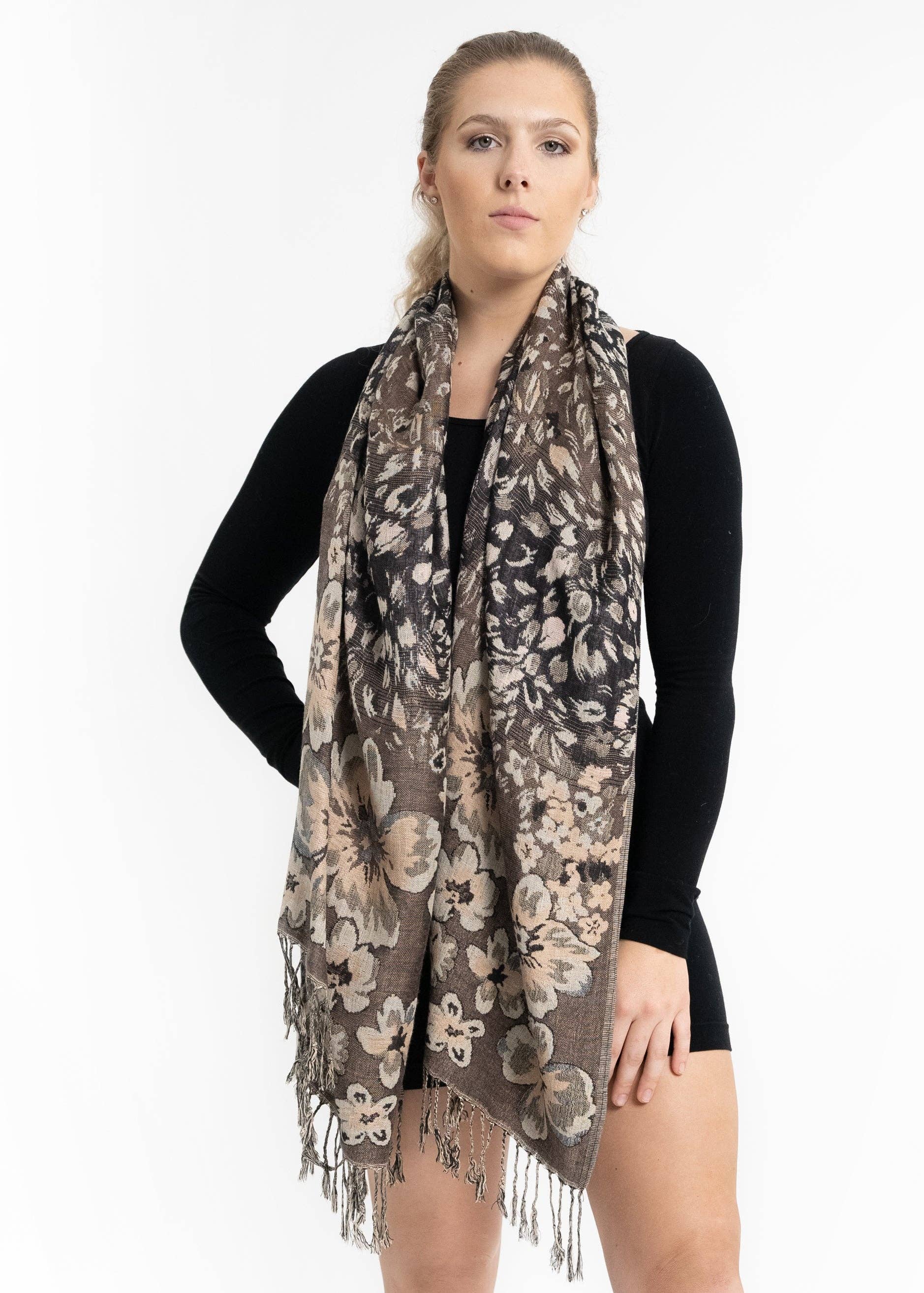 ELIETIAN Taupe Ombre Petals Scarf