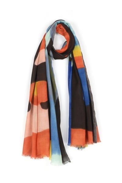 Haystacks Coral Azure Abstract Hand-Painted Scarf