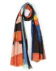 Haystacks Coral Azure Abstract Hand-Painted Scarf