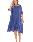 Haystacks Dress Thai Cotton 3/4 Sleeve Dress Cornflower