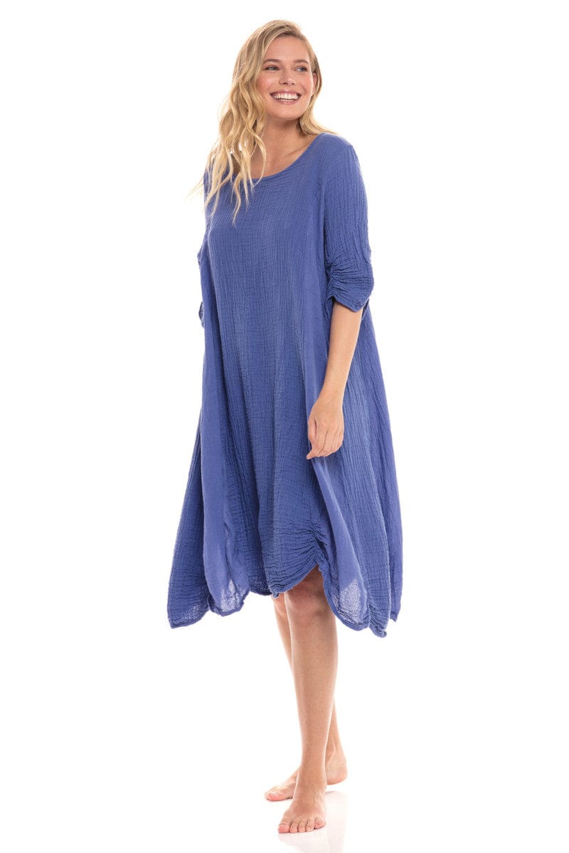 Haystacks Dress Thai Cotton 3/4 Sleeve Dress Cornflower