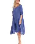 Haystacks Dress Thai Cotton 3/4 Sleeve Dress Cornflower