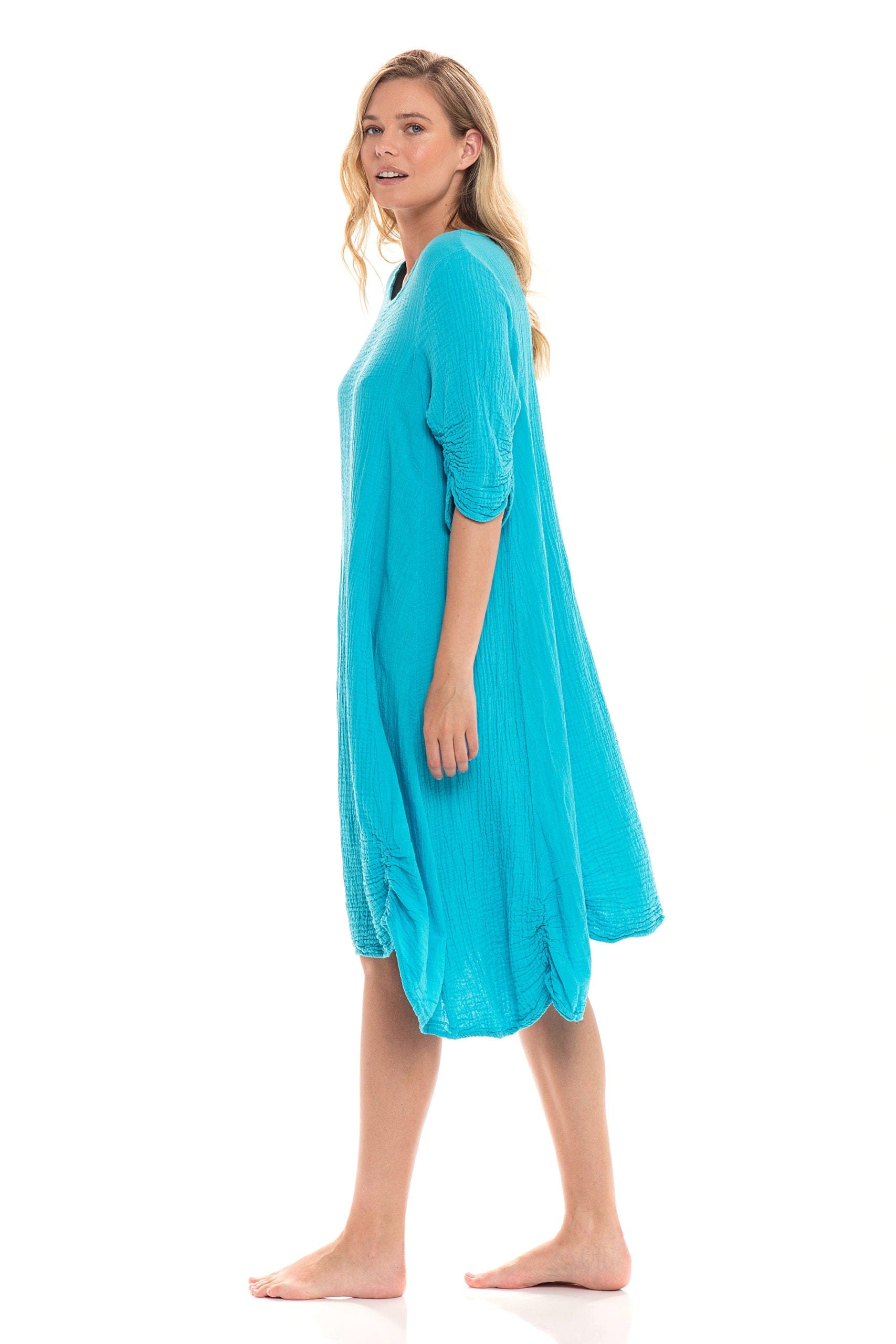 Haystacks Dress Thai Cotton 3/4 Sleeve Dress Turquoise