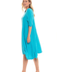 Haystacks Dress Thai Cotton 3/4 Sleeve Dress Turquoise