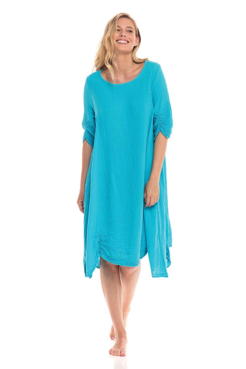 Haystacks Dress Thai Cotton 3/4 Sleeve Dress Turquoise