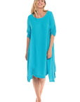 Haystacks Dress Thai Cotton 3/4 Sleeve Dress Turquoise