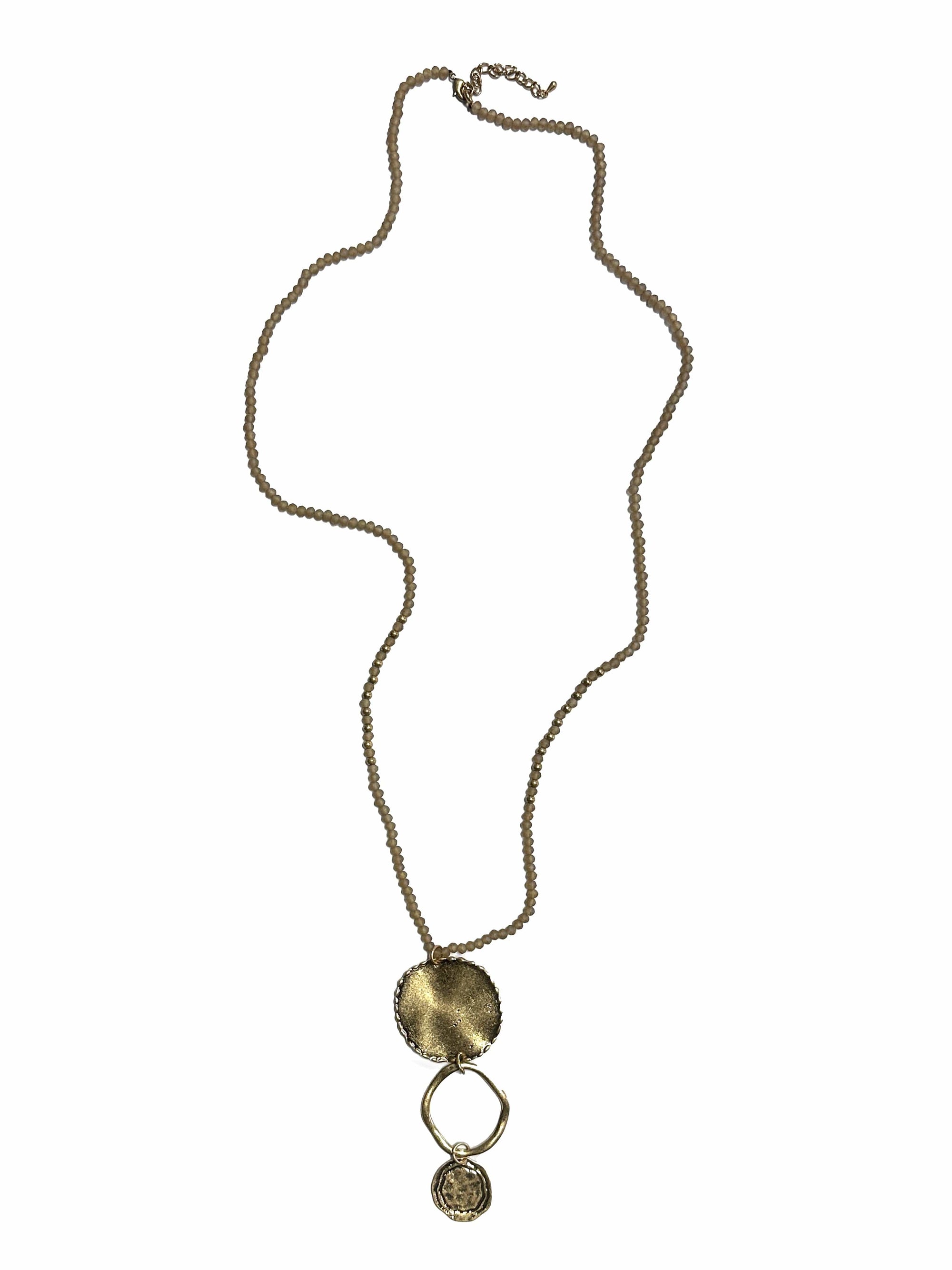 Haystacks jewelry Beaded Pendant Necklace with Hammered Gold Tone Pendant