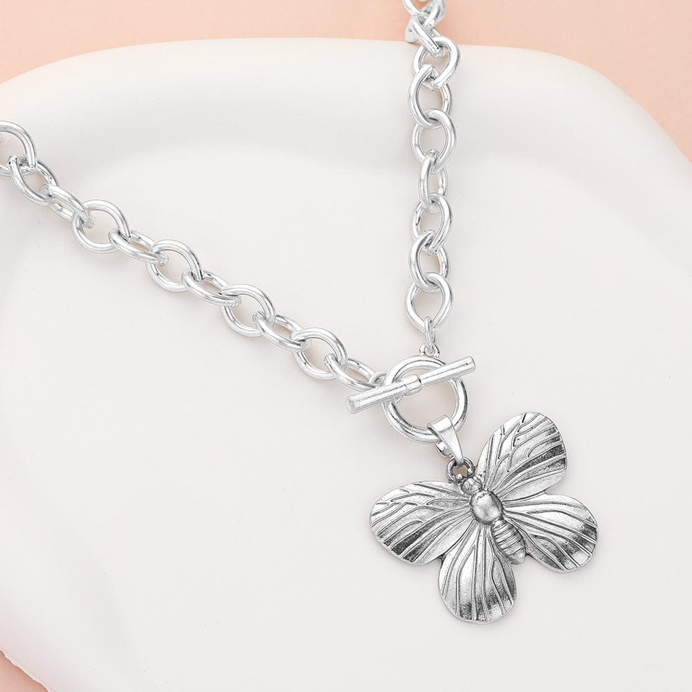 Haystacks necklace Brushed Silver Butterfly Necklace