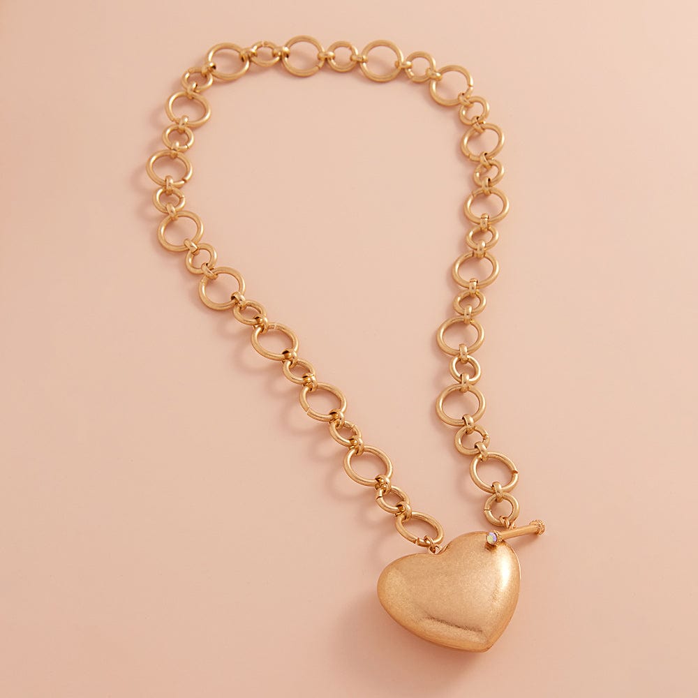 Haystacks Necklace Toggle Clasp Brushed Gold Heart Necklace