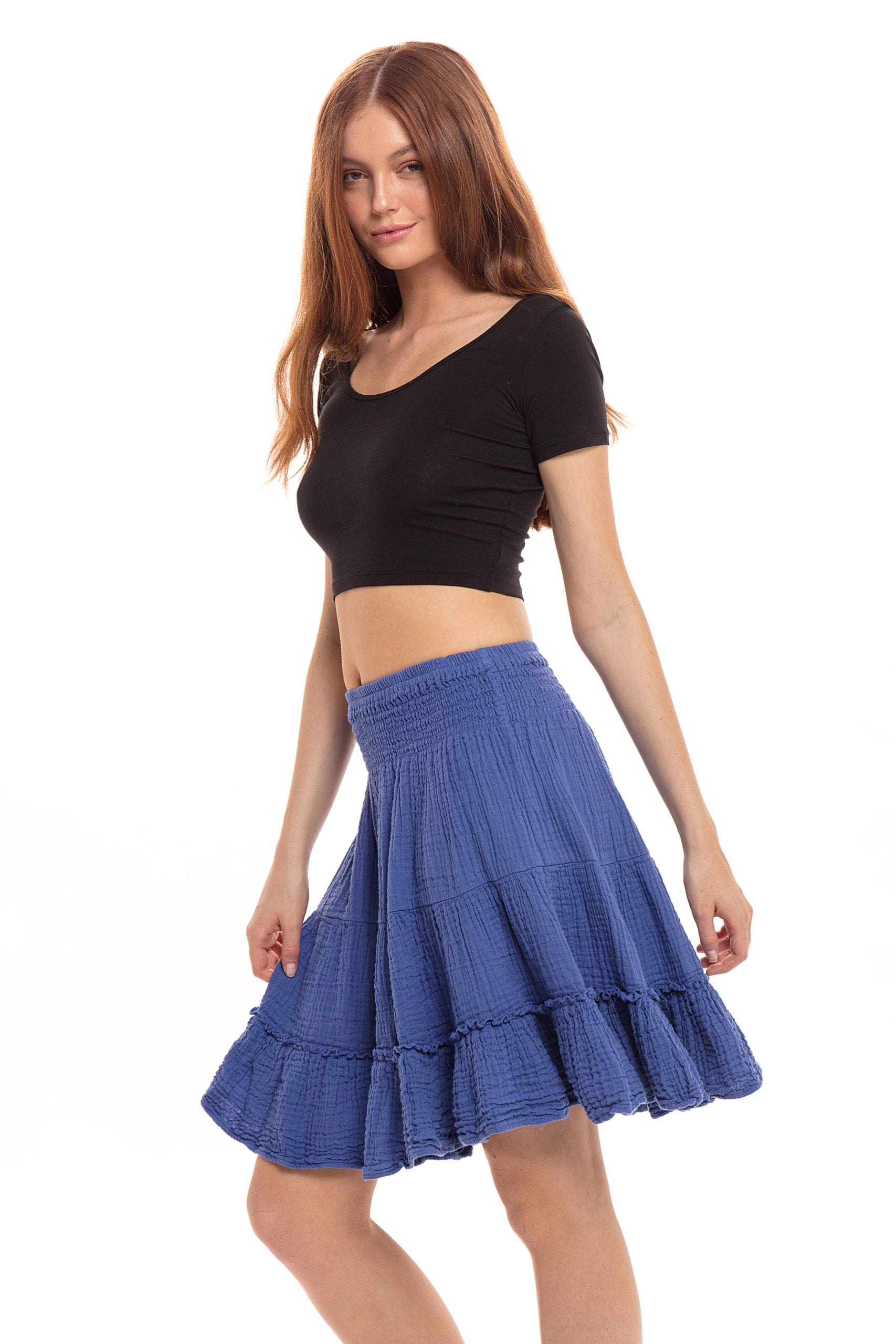 Haystacks skirt Thai Cotton Tiered Mini Skirt - Cornflower