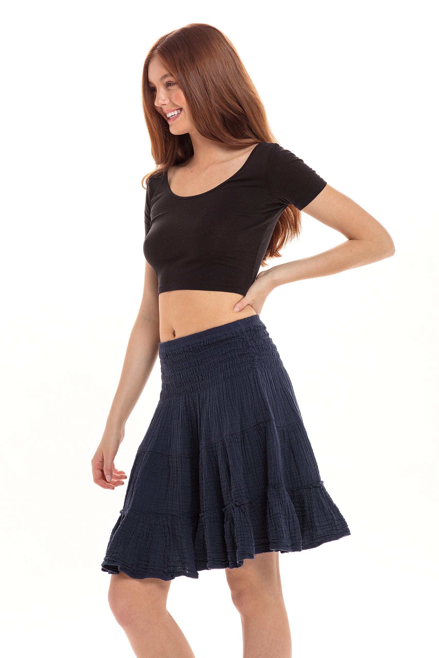 Haystacks skirt Thai Cotton Tiered Mini Skirt - Navy