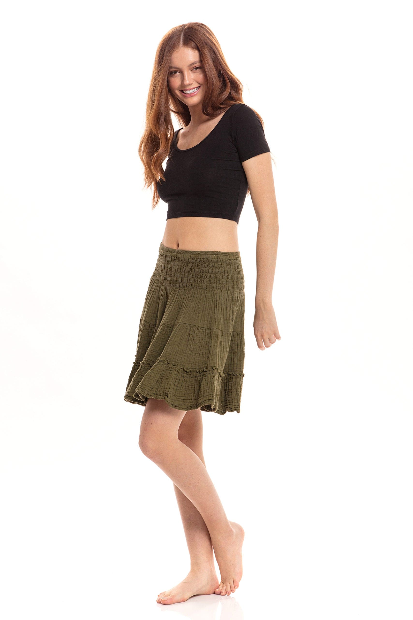 Haystacks skirt Thai Cotton Tiered Mini Skirt - Olive