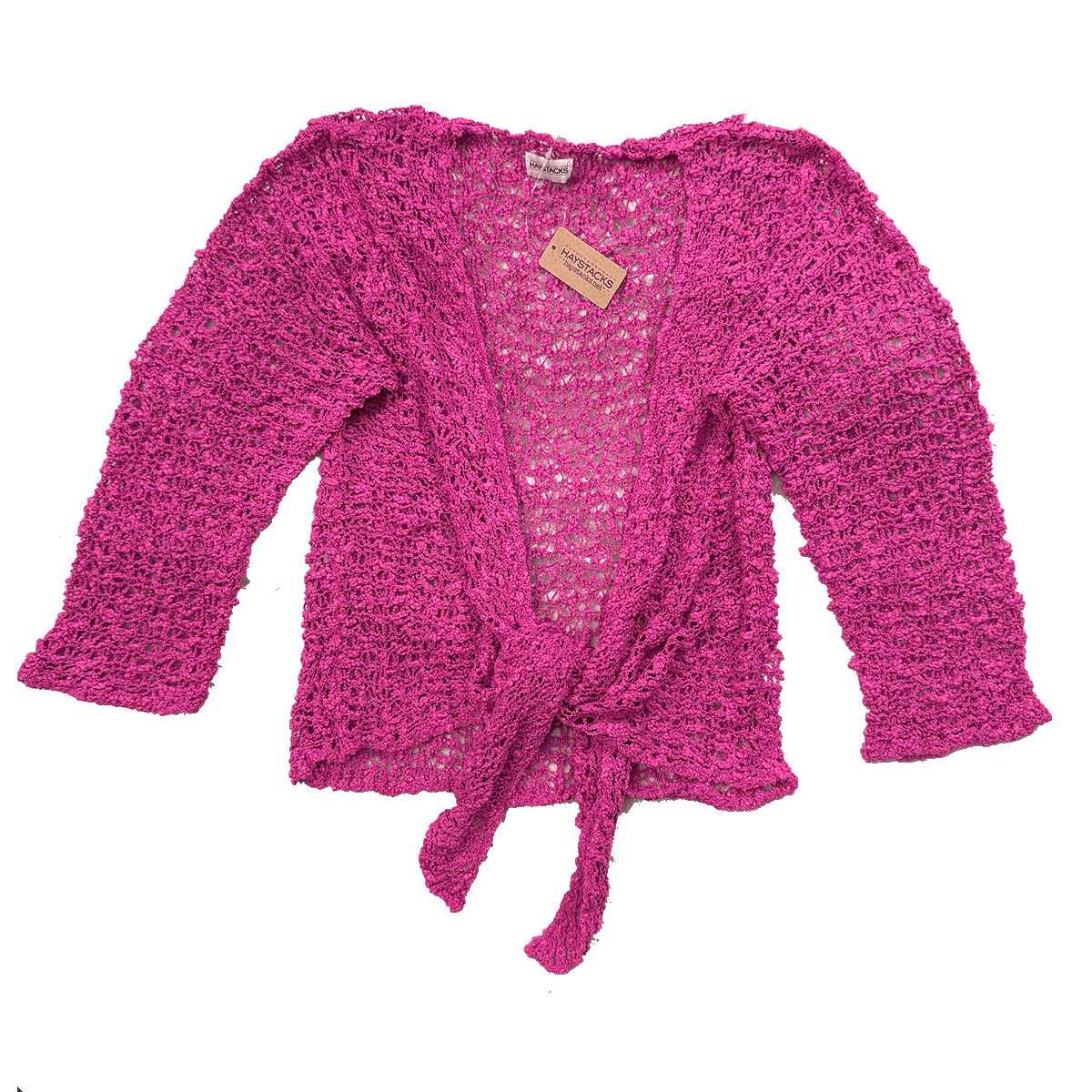 Haystacks Sweater Tie Front Popcorn Sweater Shrug (Fuchsia)