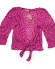 Haystacks Sweater Tie Front Popcorn Sweater Shrug (Fuchsia)