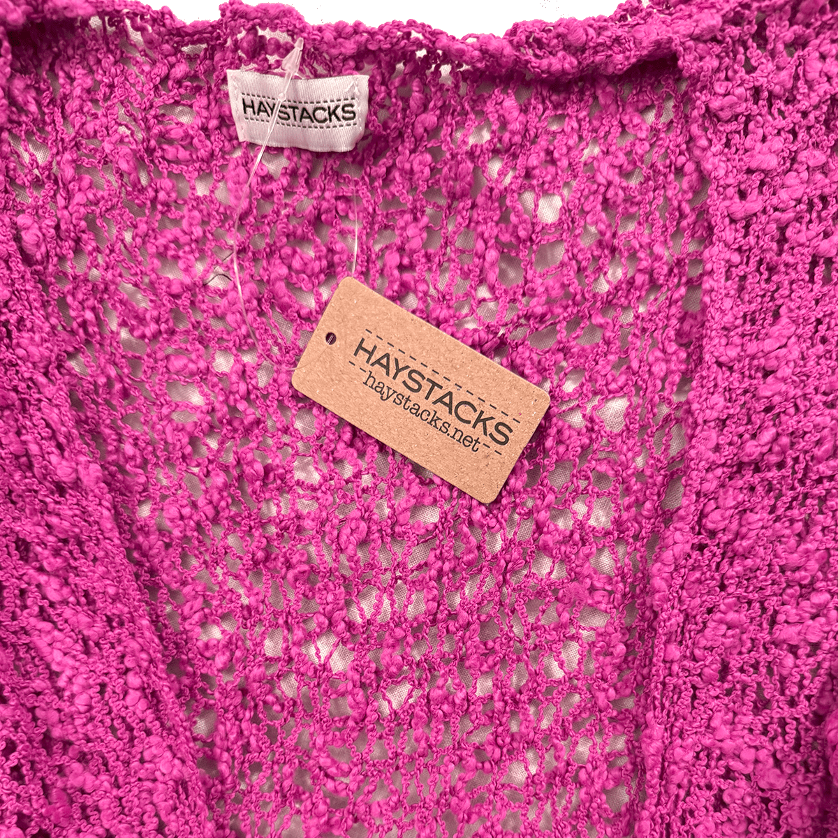 Haystacks Sweater Tie Front Popcorn Sweater Shrug (Fuchsia)