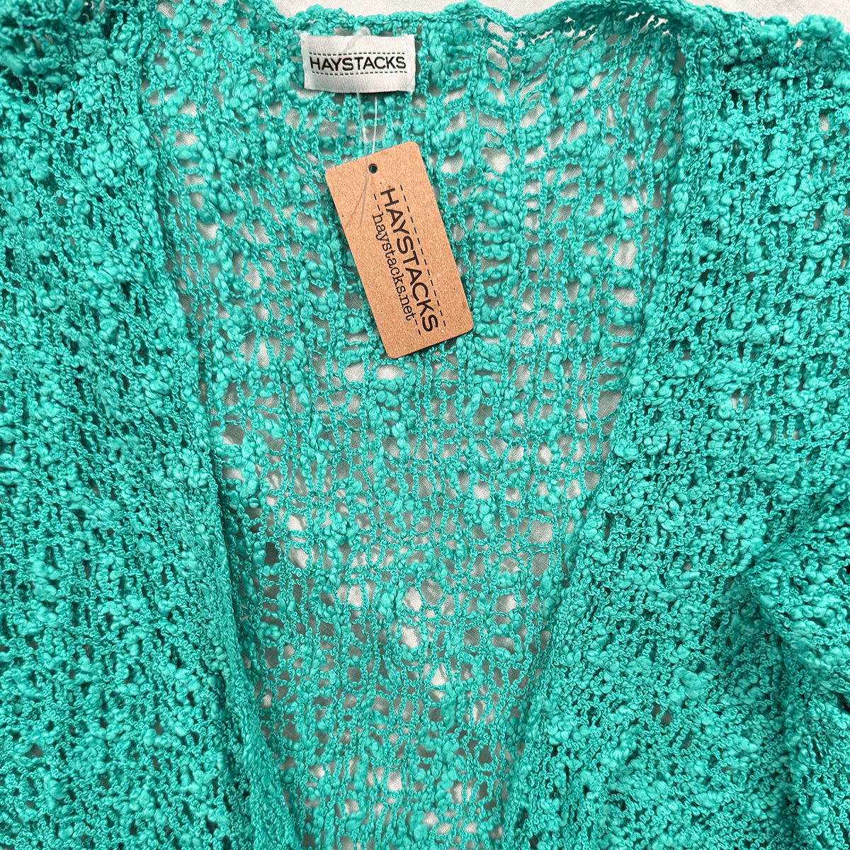 Haystacks Sweater Tie Front Popcorn Sweater Shrug (Sea Green)