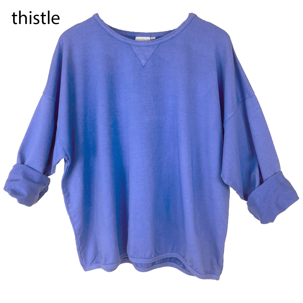 Haystacks top One Size/Free Size Leelanau Cotton Terry Boxy Sweatshirt (Thistle Largo)