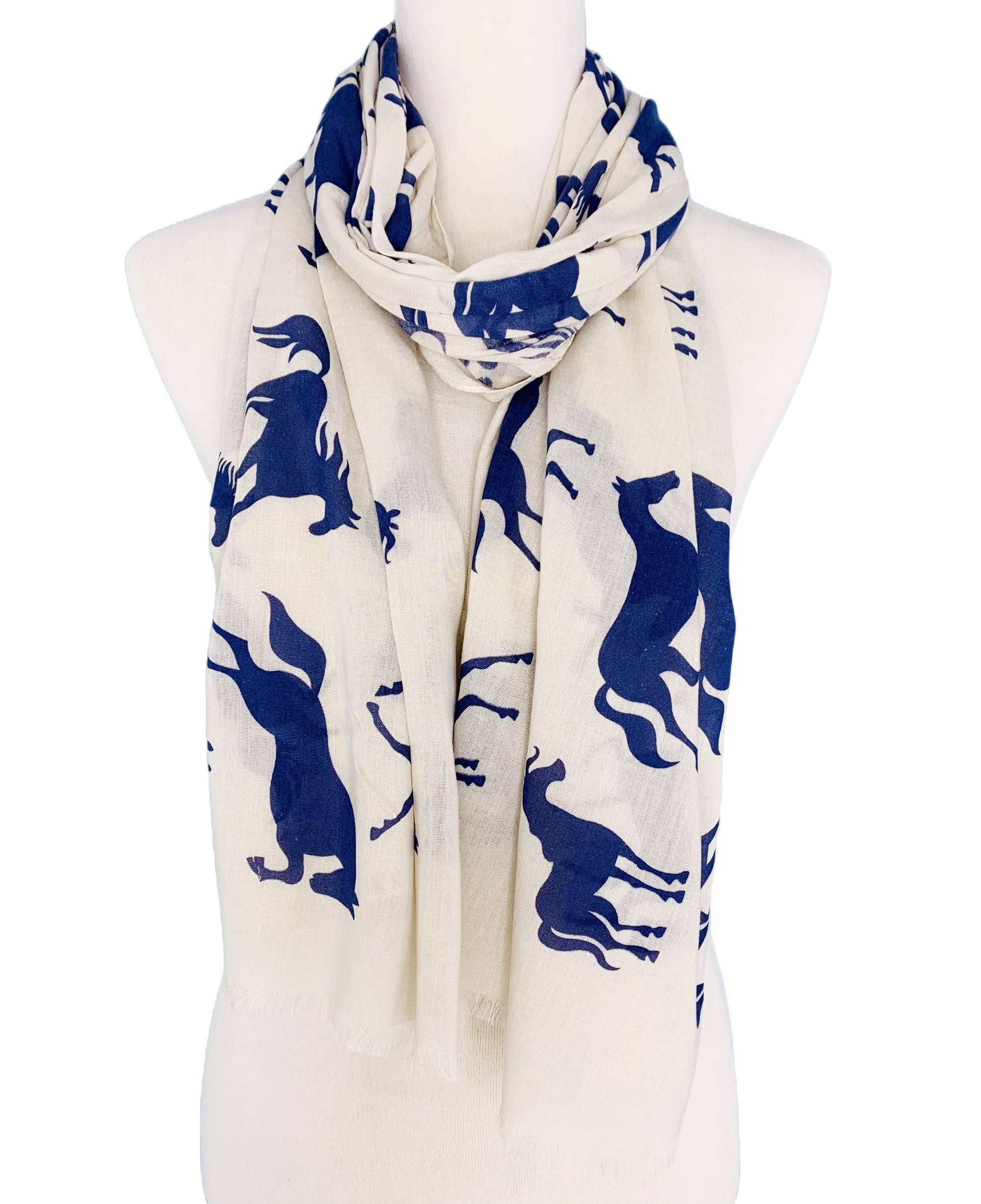 JC Sunny Fashion Beige-Blue Horse Scarf