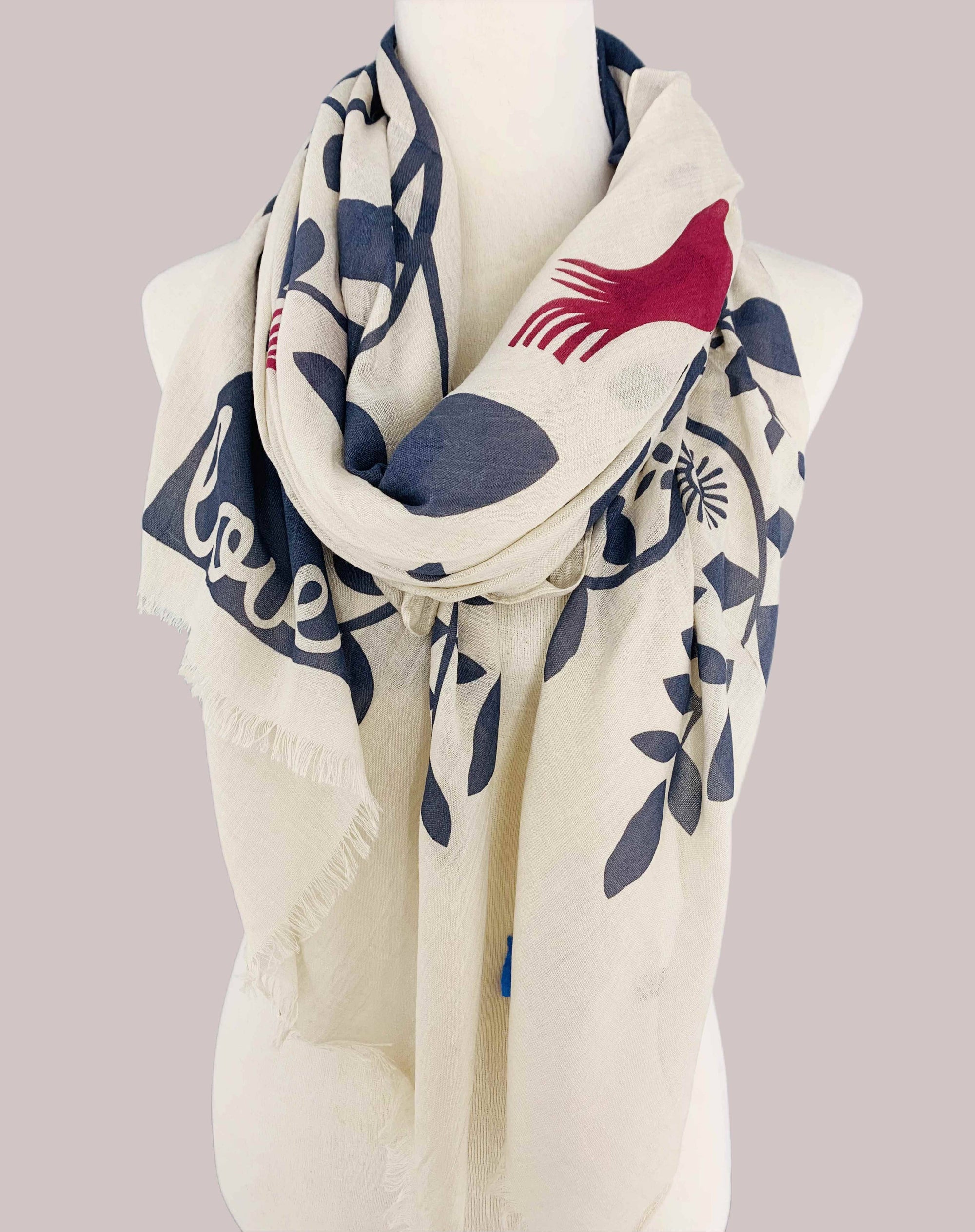 JC Sunny Fashion Beige-Blue Tree of Life Scarf