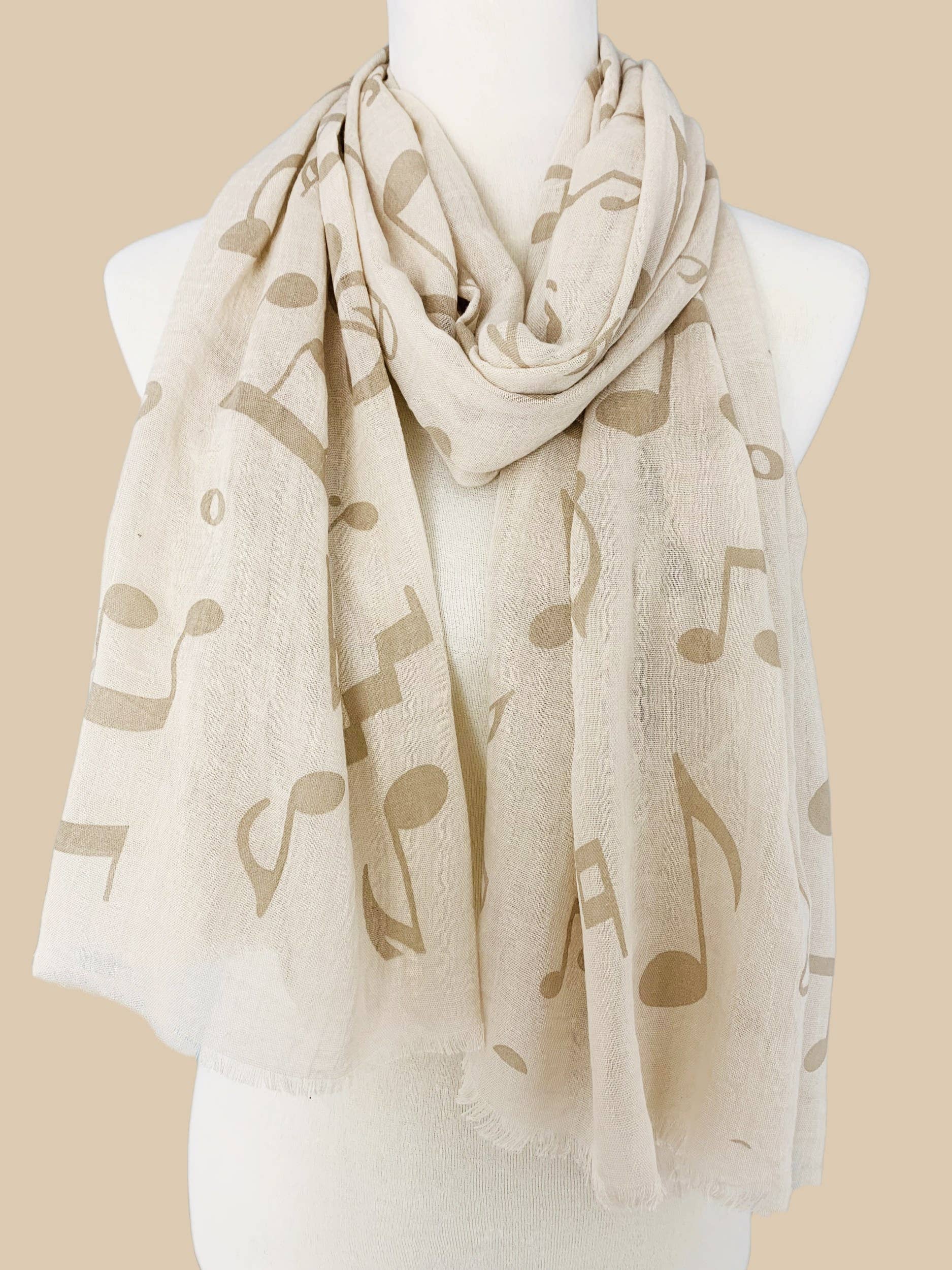 JC Sunny Fashion Beige-Brown Musical Notes Scarf