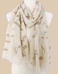 JC Sunny Fashion Beige-Brown Musical Notes Scarf