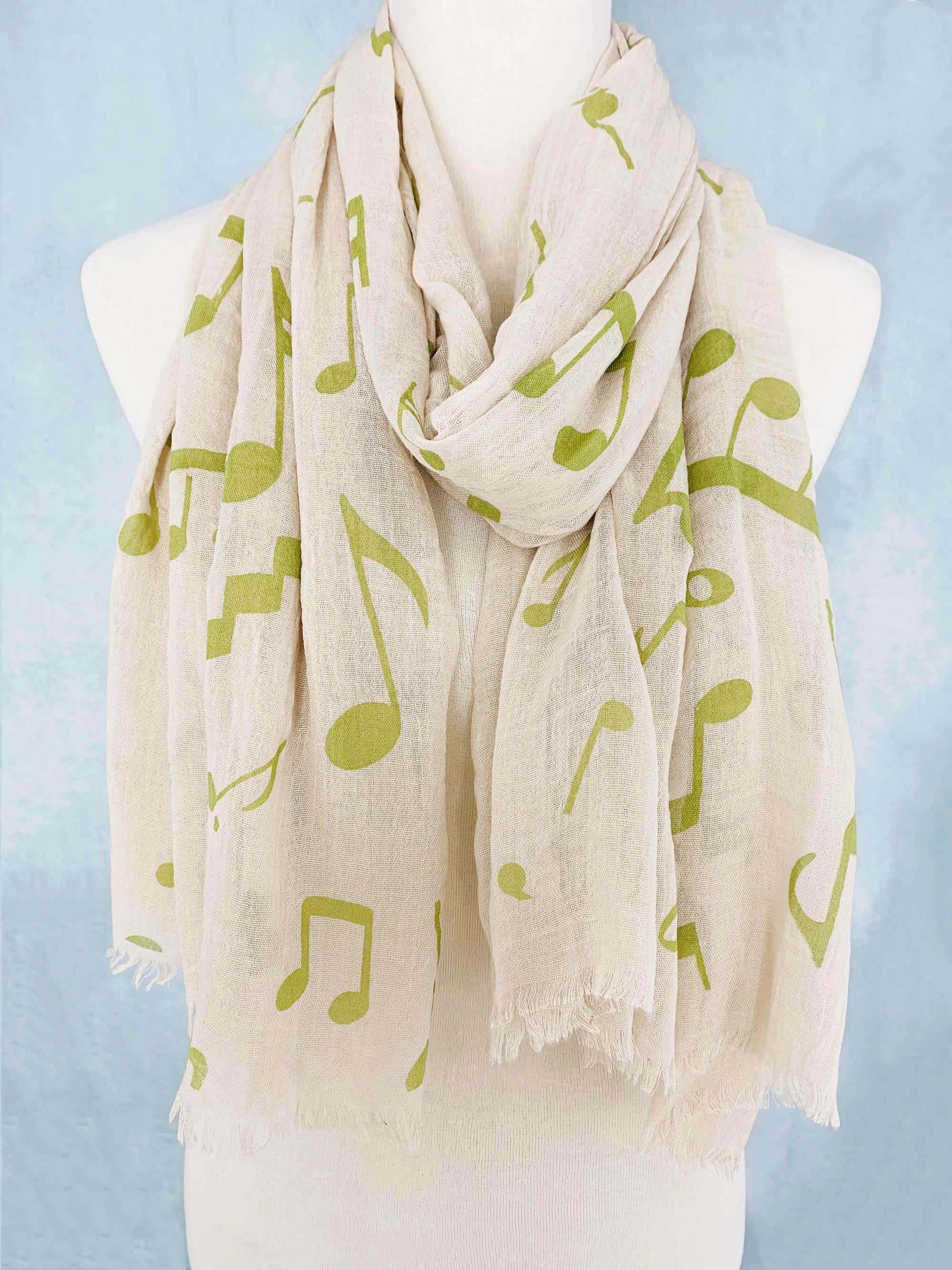 JC Sunny Fashion Beige-Green Musical Notes Scarf