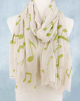 JC Sunny Fashion Beige-Green Musical Notes Scarf