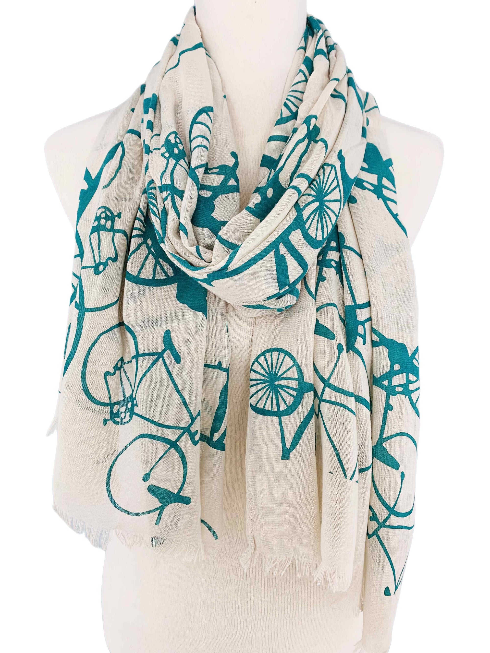 JC Sunny Fashion Beige-Teal Bicycle Scarf