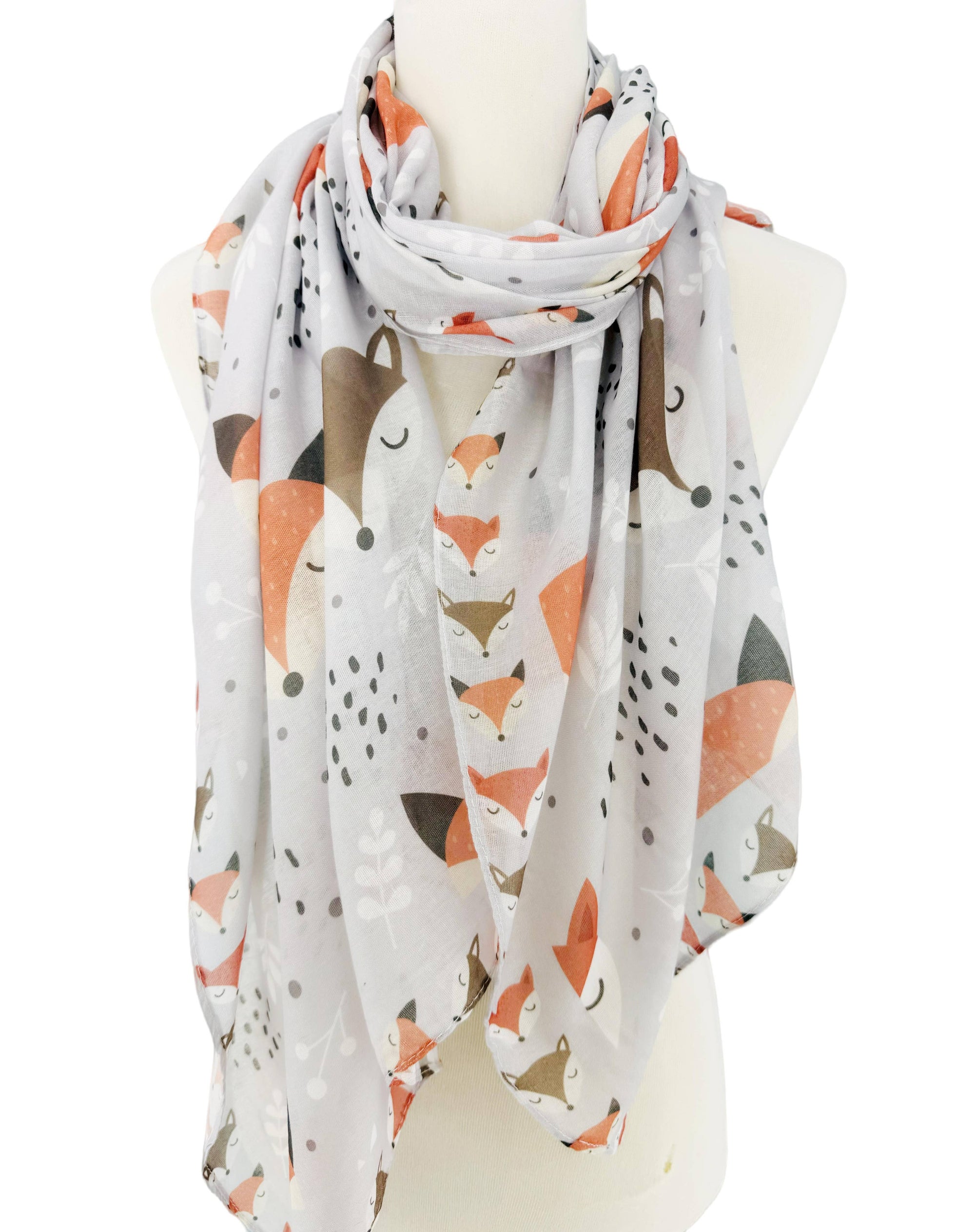 JC Sunny Fashion Scarf Grey-Orange Fox Scarf