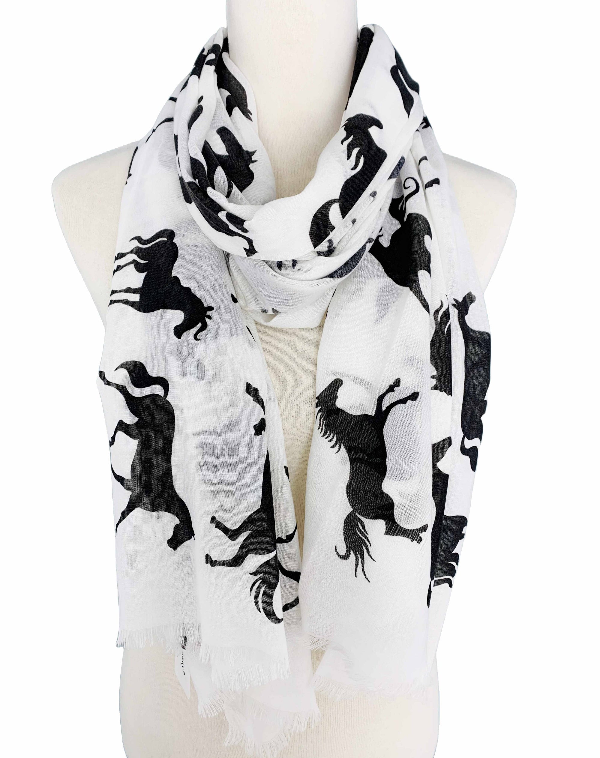 JC Sunny Fashion White-Black Horse Scarf