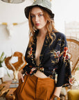 Leto Accessories Navy Lush Rose Short Summer Kimono