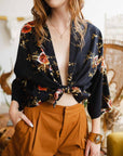 Leto Accessories Navy Lush Rose Short Summer Kimono