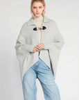 Look by M Sweater Light Grey Duffle Toggle Cable Knit Open Front Sweater