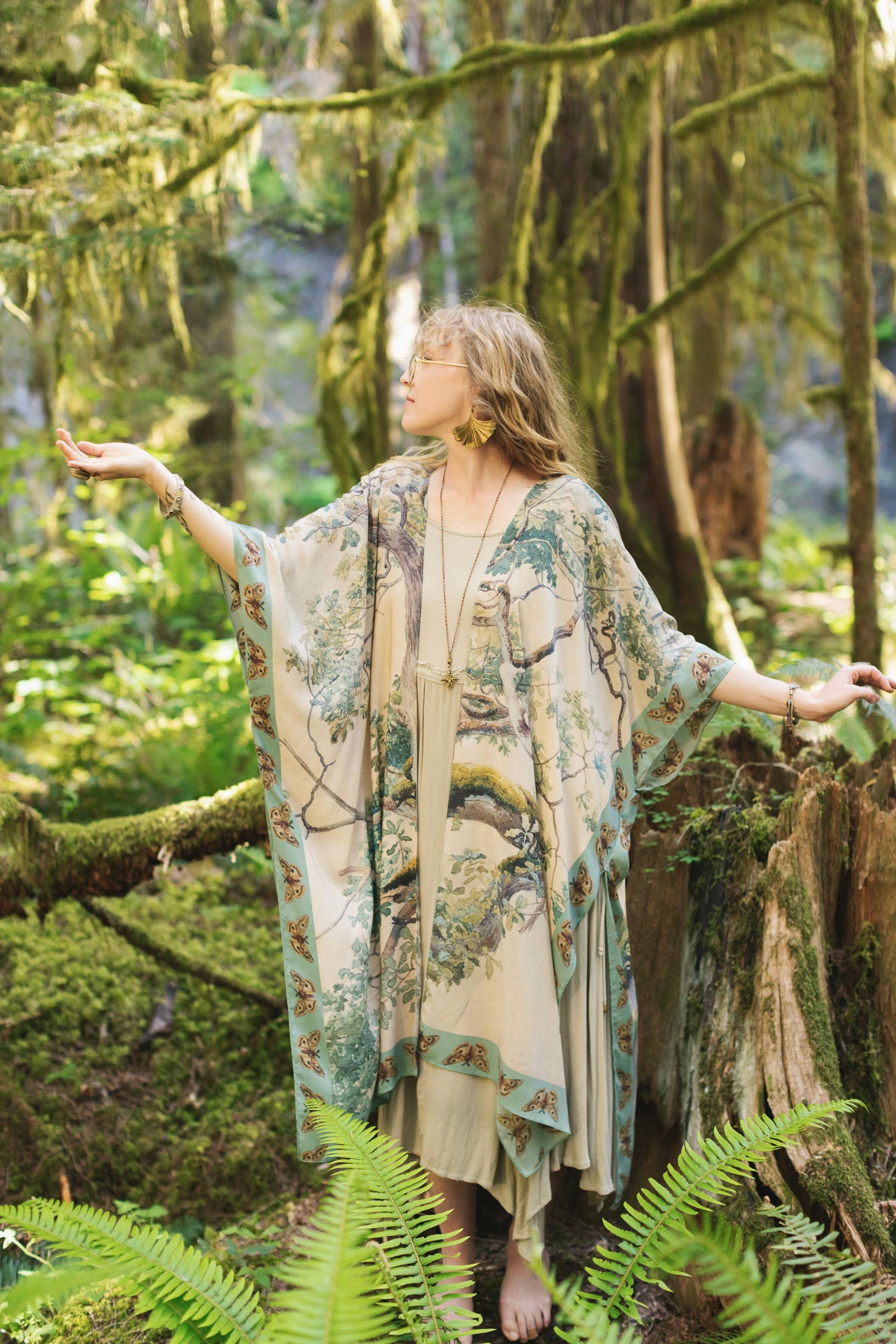 Market of Stars Earth and Sky Bohemian Goddess Starduster Kimono w/Trees