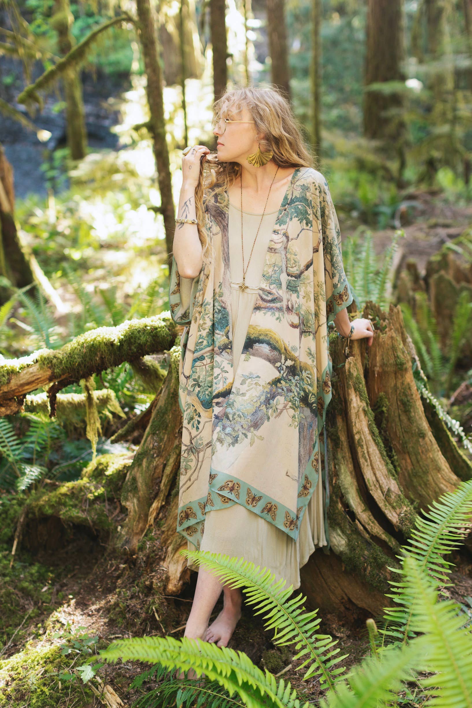 Market of Stars Earth and Sky Bohemian Goddess Starduster Kimono w/Trees