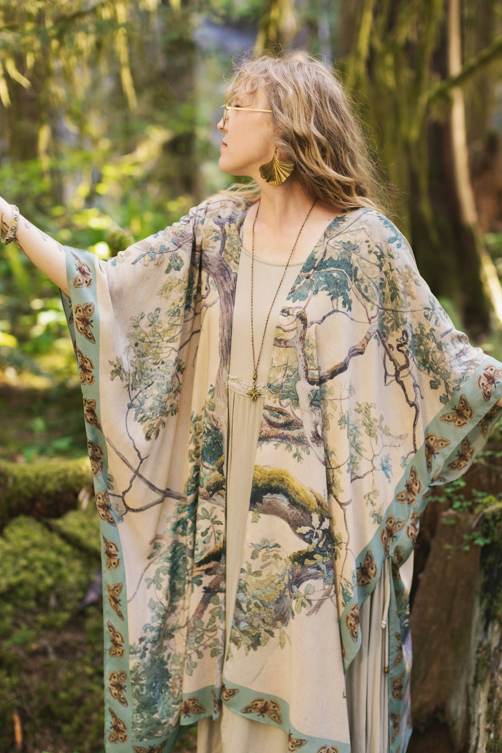 Market of Stars Earth and Sky Bohemian Goddess Starduster Kimono w/Trees